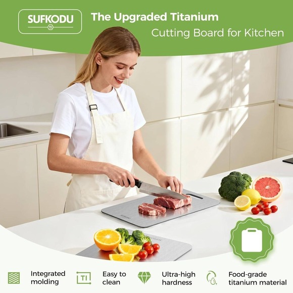 SUFKODU Titanium (1) Cutting Board Kitchen Food Gr. Antimicrobial Handle - Picture 2 of 10